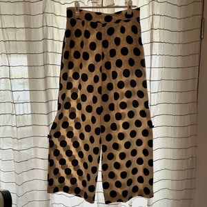 NWT Zara tan and black, wide leg, polka dot pants!